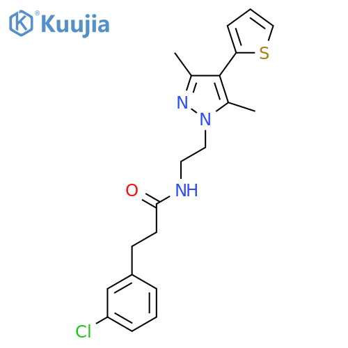 3-(3-chlorophenyl)-N-{2-[3,5-dimethyl-4-(thiophen-2-yl)-1H-pyrazol-1-yl]ethyl}propanamide structure