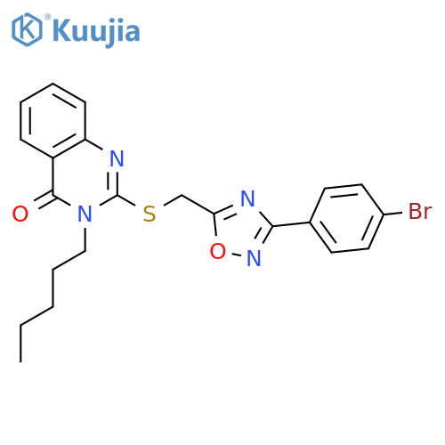 2-({[3-(4-bromophenyl)-1,2,4-oxadiazol-5-yl]methyl}sulfanyl)-3-pentyl-3,4-dihydroquinazolin-4-one structure