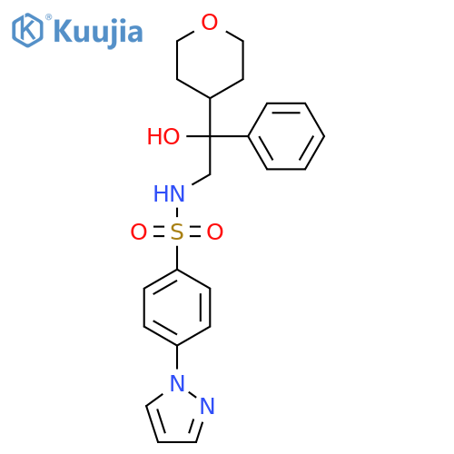 N-[2-hydroxy-2-(oxan-4-yl)-2-phenylethyl]-4-(1H-pyrazol-1-yl)benzene-1-sulfonamide structure