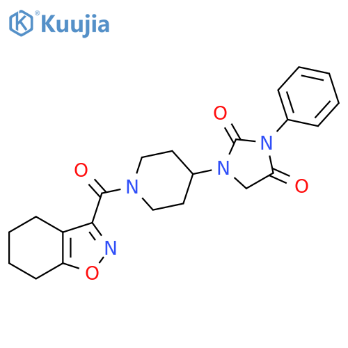 3-phenyl-1-[1-(4,5,6,7-tetrahydro-1,2-benzoxazole-3-carbonyl)piperidin-4-yl]imidazolidine-2,4-dione structure