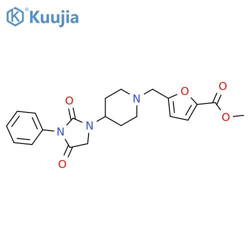 methyl 5-{[4-(2,4-dioxo-3-phenylimidazolidin-1-yl)piperidin-1-yl]methyl}furan-2-carboxylate structure