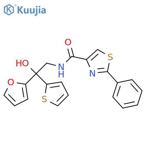 N-[2-(furan-2-yl)-2-hydroxy-2-(thiophen-2-yl)ethyl]-2-phenyl-1,3-thiazole-4-carboxamide structure