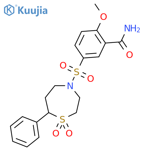 5-(1,1-dioxo-7-phenyl-1lambda6,4-thiazepan-4-yl)sulfonyl-2-methoxybenzamide structure