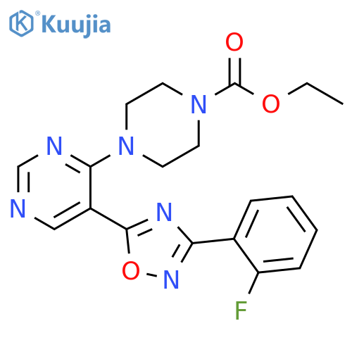 ethyl 4-{5-[3-(2-fluorophenyl)-1,2,4-oxadiazol-5-yl]pyrimidin-4-yl}piperazine-1-carboxylate structure