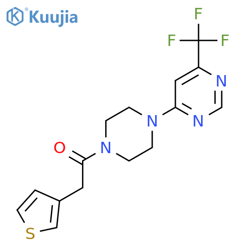 2-(thiophen-3-yl)-1-{4-[6-(trifluoromethyl)pyrimidin-4-yl]piperazin-1-yl}ethan-1-one structure