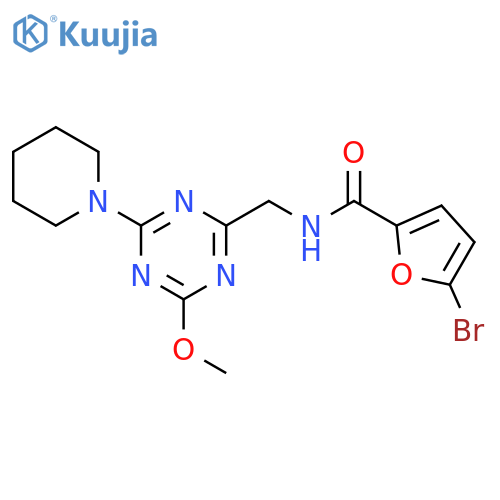 5-bromo-N-{[4-methoxy-6-(piperidin-1-yl)-1,3,5-triazin-2-yl]methyl}furan-2-carboxamide structure