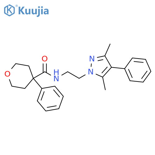 N-[2-(3,5-dimethyl-4-phenyl-1H-pyrazol-1-yl)ethyl]-4-phenyloxane-4-carboxamide structure