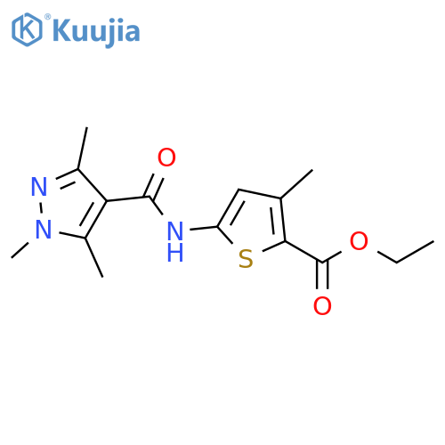 ethyl 3-methyl-5-(1,3,5-trimethyl-1H-pyrazole-4-amido)thiophene-2-carboxylate structure