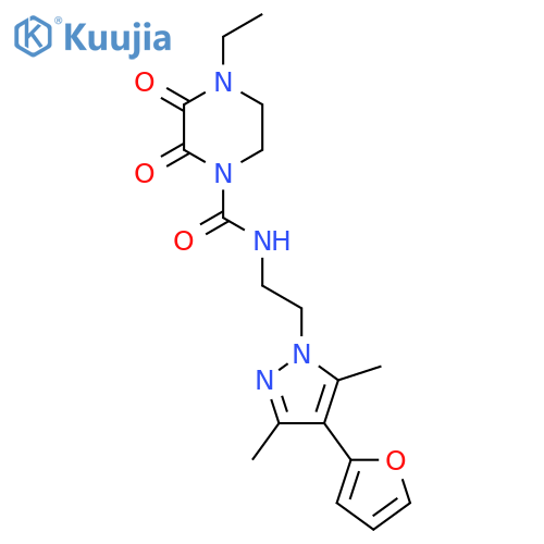 4-ethyl-N-{2-4-(furan-2-yl)-3,5-dimethyl-1H-pyrazol-1-ylethyl}-2,3-dioxopiperazine-1-carboxamide structure
