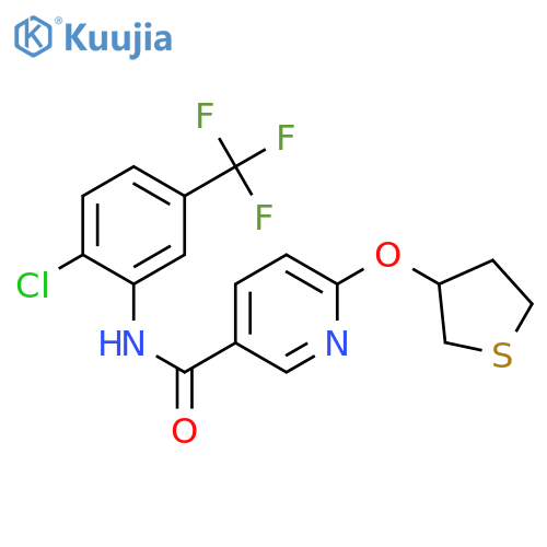 N-[2-chloro-5-(trifluoromethyl)phenyl]-6-(thiolan-3-yloxy)pyridine-3-carboxamide structure