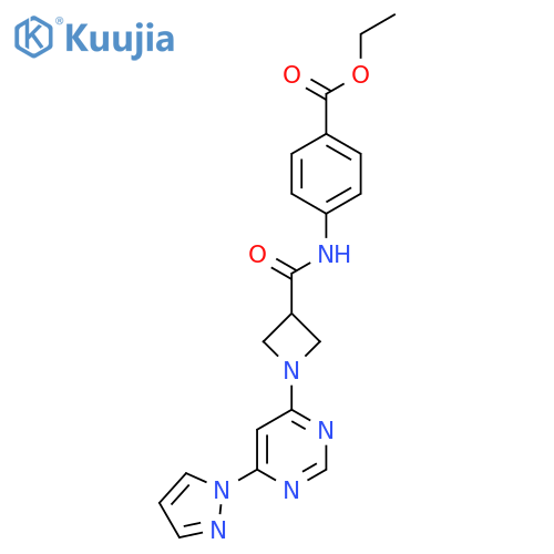 ethyl 4-{1-6-(1H-pyrazol-1-yl)pyrimidin-4-ylazetidine-3-amido}benzoate structure