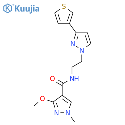 3-methoxy-1-methyl-N-{2-[3-(thiophen-3-yl)-1H-pyrazol-1-yl]ethyl}-1H-pyrazole-4-carboxamide structure