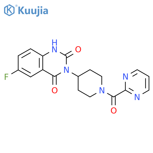 6-fluoro-3-[1-(pyrimidine-2-carbonyl)piperidin-4-yl]-1,2,3,4-tetrahydroquinazoline-2,4-dione structure