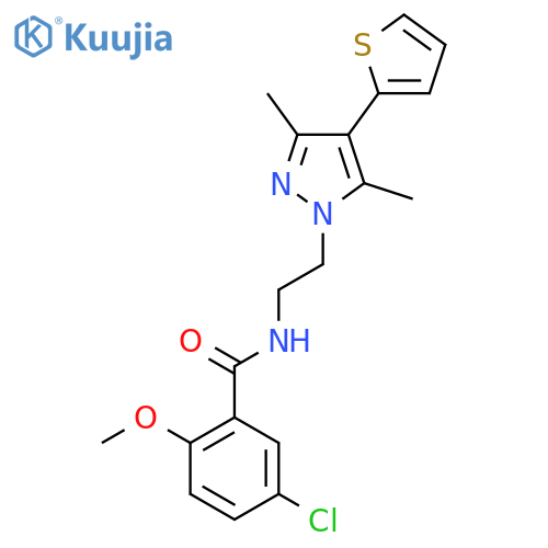 5-chloro-N-{2-[3,5-dimethyl-4-(thiophen-2-yl)-1H-pyrazol-1-yl]ethyl}-2-methoxybenzamide structure