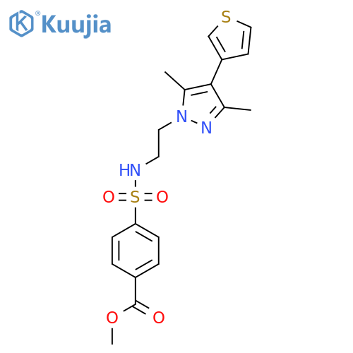 methyl 4-({2-[3,5-dimethyl-4-(thiophen-3-yl)-1H-pyrazol-1-yl]ethyl}sulfamoyl)benzoate structure