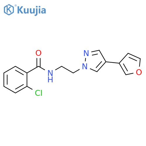 2-chloro-N-{2-[4-(furan-3-yl)-1H-pyrazol-1-yl]ethyl}benzamide structure