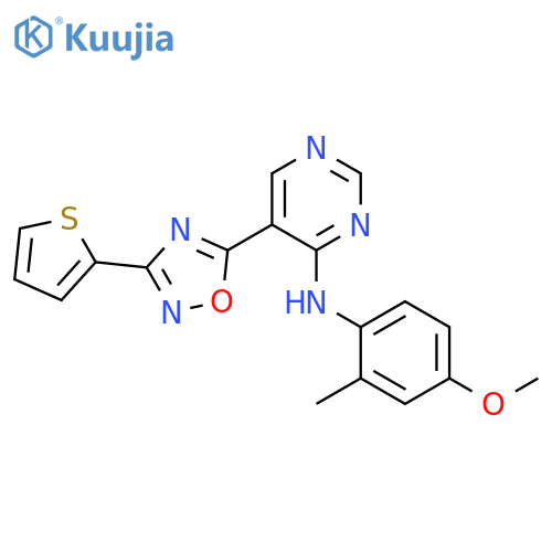 N-(4-methoxy-2-methylphenyl)-5-[3-(thiophen-2-yl)-1,2,4-oxadiazol-5-yl]pyrimidin-4-amine structure