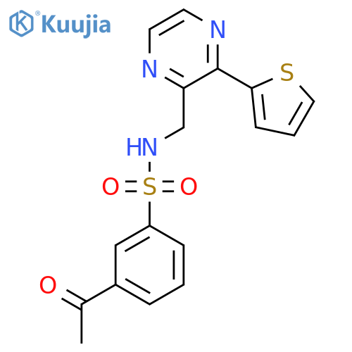 3-acetyl-N-{3-(thiophen-2-yl)pyrazin-2-ylmethyl}benzene-1-sulfonamide structure