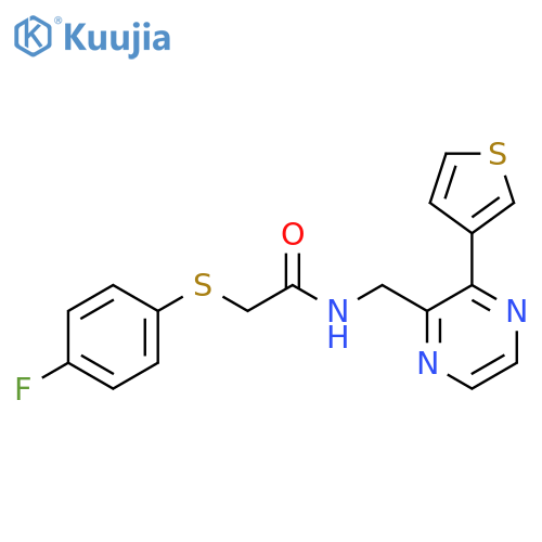 2-[(4-fluorophenyl)sulfanyl]-N-{[3-(thiophen-3-yl)pyrazin-2-yl]methyl}acetamide structure