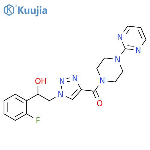 1-(2-fluorophenyl)-2-{4-[4-(pyrimidin-2-yl)piperazine-1-carbonyl]-1H-1,2,3-triazol-1-yl}ethan-1-ol structure