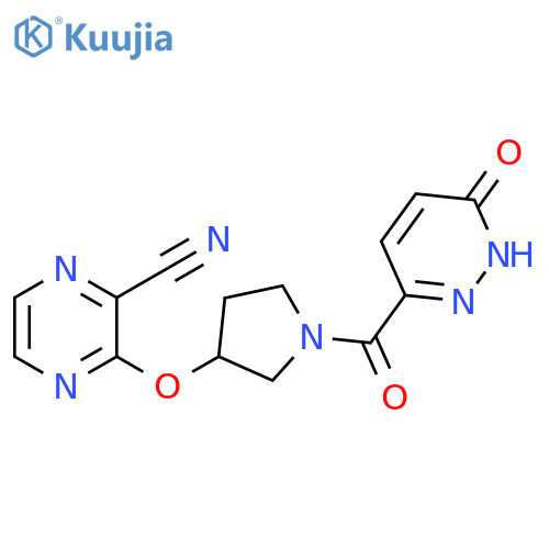 3-{[1-(6-oxo-1,6-dihydropyridazine-3-carbonyl)pyrrolidin-3-yl]oxy}pyrazine-2-carbonitrile structure