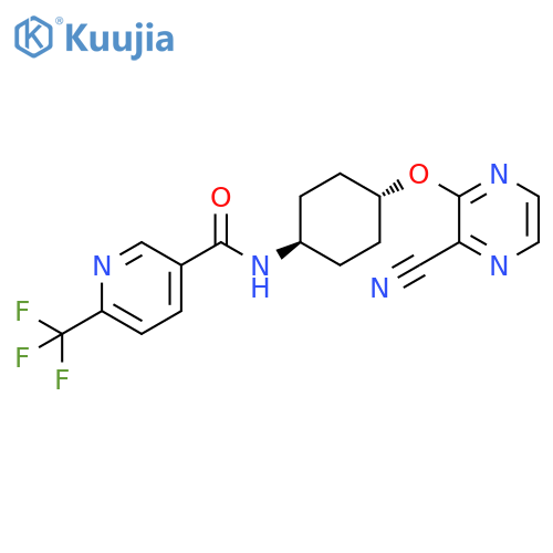 N-[(1r,4r)-4-[(3-cyanopyrazin-2-yl)oxy]cyclohexyl]-6-(trifluoromethyl)pyridine-3-carboxamide structure