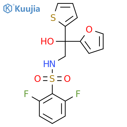 2,6-difluoro-N-[2-(furan-2-yl)-2-hydroxy-2-(thiophen-2-yl)ethyl]benzene-1-sulfonamide structure