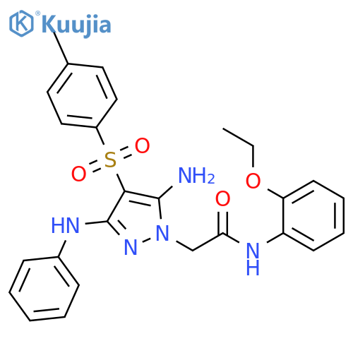 2-[5-amino-4-(4-methylbenzenesulfonyl)-3-(phenylamino)-1H-pyrazol-1-yl]-N-(2-ethoxyphenyl)acetamide structure