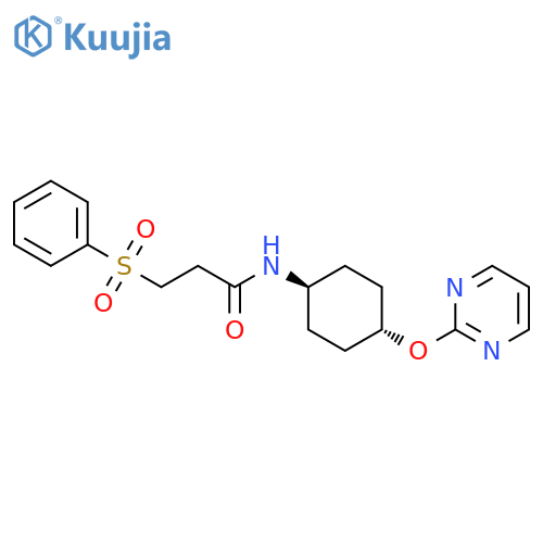 3-(benzenesulfonyl)-N-[(1r,4r)-4-(pyrimidin-2-yloxy)cyclohexyl]propanamide structure
