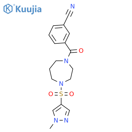 3-{4-[(1-methyl-1H-pyrazol-4-yl)sulfonyl]-1,4-diazepane-1-carbonyl}benzonitrile structure