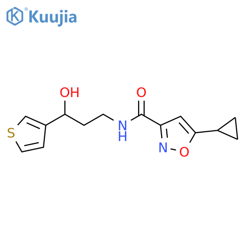 5-cyclopropyl-N-3-hydroxy-3-(thiophen-3-yl)propyl-1,2-oxazole-3-carboxamide structure