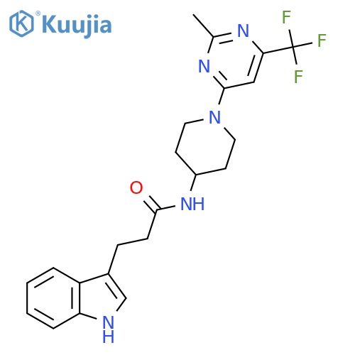 3-(1H-indol-3-yl)-N-{1-[2-methyl-6-(trifluoromethyl)pyrimidin-4-yl]piperidin-4-yl}propanamide structure