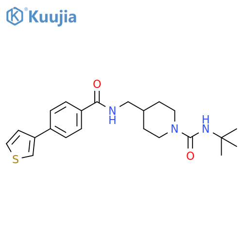N-tert-butyl-4-({[4-(thiophen-3-yl)phenyl]formamido}methyl)piperidine-1-carboxamide structure