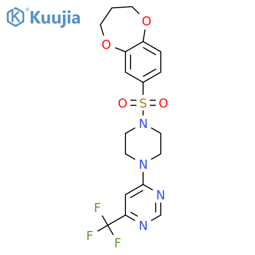4-[4-(3,4-dihydro-2H-1,5-benzodioxepine-7-sulfonyl)piperazin-1-yl]-6-(trifluoromethyl)pyrimidine structure