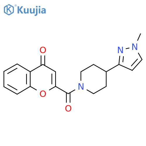 2-4-(1-methyl-1H-pyrazol-3-yl)piperidine-1-carbonyl-4H-chromen-4-one structure