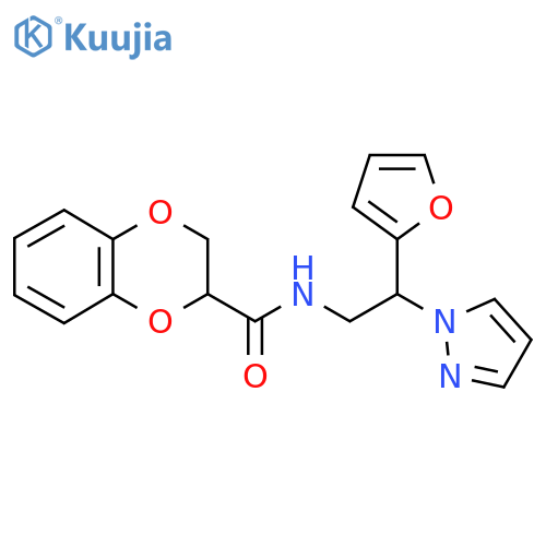 N-[2-(furan-2-yl)-2-(1H-pyrazol-1-yl)ethyl]-2,3-dihydro-1,4-benzodioxine-2-carboxamide structure