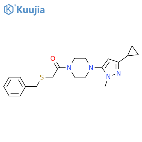 2-(benzylsulfanyl)-1-[4-(3-cyclopropyl-1-methyl-1H-pyrazol-5-yl)piperazin-1-yl]ethan-1-one structure