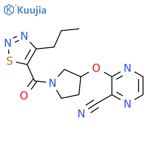 3-{[1-(4-propyl-1,2,3-thiadiazole-5-carbonyl)pyrrolidin-3-yl]oxy}pyrazine-2-carbonitrile structure