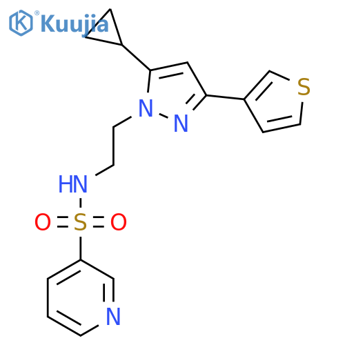 N-{2-[5-cyclopropyl-3-(thiophen-3-yl)-1H-pyrazol-1-yl]ethyl}pyridine-3-sulfonamide structure