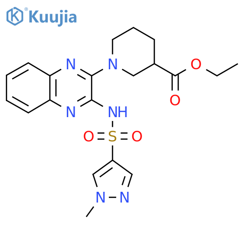 ethyl 1-[3-(1-methyl-1H-pyrazole-4-sulfonamido)quinoxalin-2-yl]piperidine-3-carboxylate structure