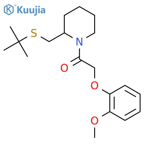 1-{2-[(tert-butylsulfanyl)methyl]piperidin-1-yl}-2-(2-methoxyphenoxy)ethan-1-one structure