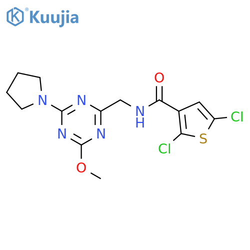 2,5-dichloro-N-{4-methoxy-6-(pyrrolidin-1-yl)-1,3,5-triazin-2-ylmethyl}thiophene-3-carboxamide structure