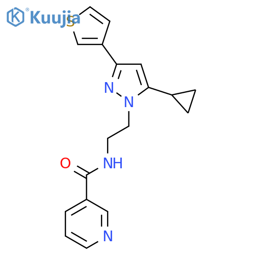 N-{2-[5-cyclopropyl-3-(thiophen-3-yl)-1H-pyrazol-1-yl]ethyl}pyridine-3-carboxamide structure