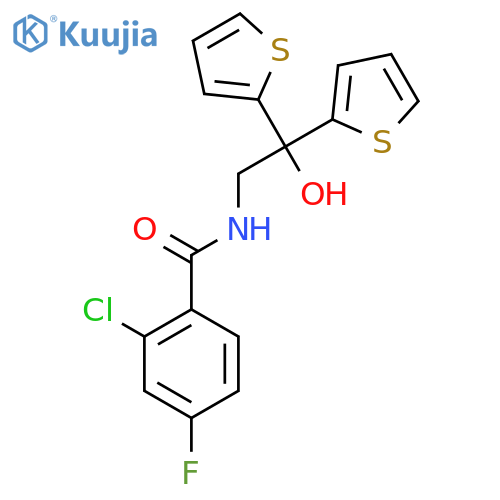 2-chloro-4-fluoro-N-2-hydroxy-2,2-bis(thiophen-2-yl)ethylbenzamide structure