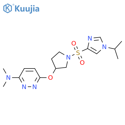 N,N-dimethyl-6-(1-{1-(propan-2-yl)-1H-imidazol-4-ylsulfonyl}pyrrolidin-3-yl)oxypyridazin-3-amine structure