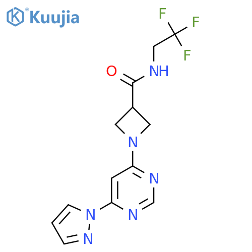 1-[6-(1H-pyrazol-1-yl)pyrimidin-4-yl]-N-(2,2,2-trifluoroethyl)azetidine-3-carboxamide structure