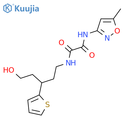 N'-[5-hydroxy-3-(thiophen-2-yl)pentyl]-N-(5-methyl-1,2-oxazol-3-yl)ethanediamide structure