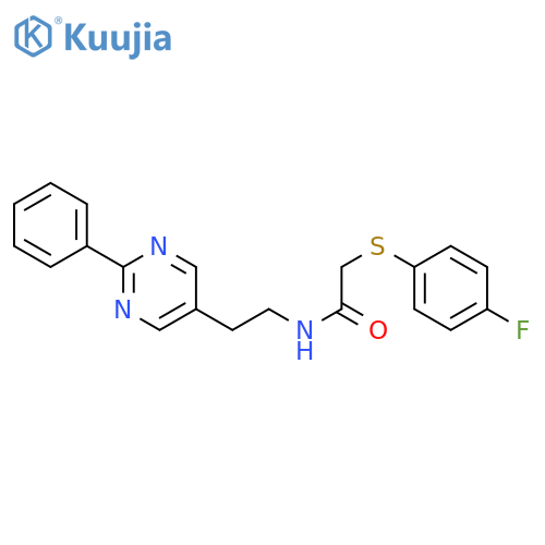 2-[(4-fluorophenyl)sulfanyl]-N-[2-(2-phenylpyrimidin-5-yl)ethyl]acetamide structure