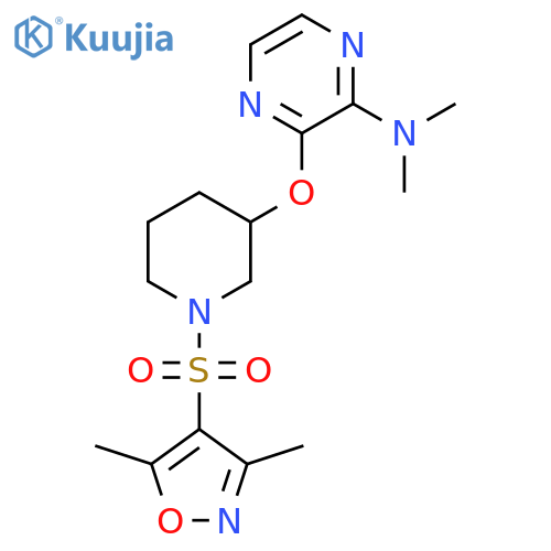 3-({1-[(3,5-dimethyl-1,2-oxazol-4-yl)sulfonyl]piperidin-3-yl}oxy)-N,N-dimethylpyrazin-2-amine structure