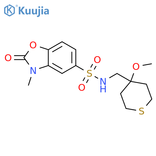 N-[(4-methoxythian-4-yl)methyl]-3-methyl-2-oxo-2,3-dihydro-1,3-benzoxazole-5-sulfonamide structure